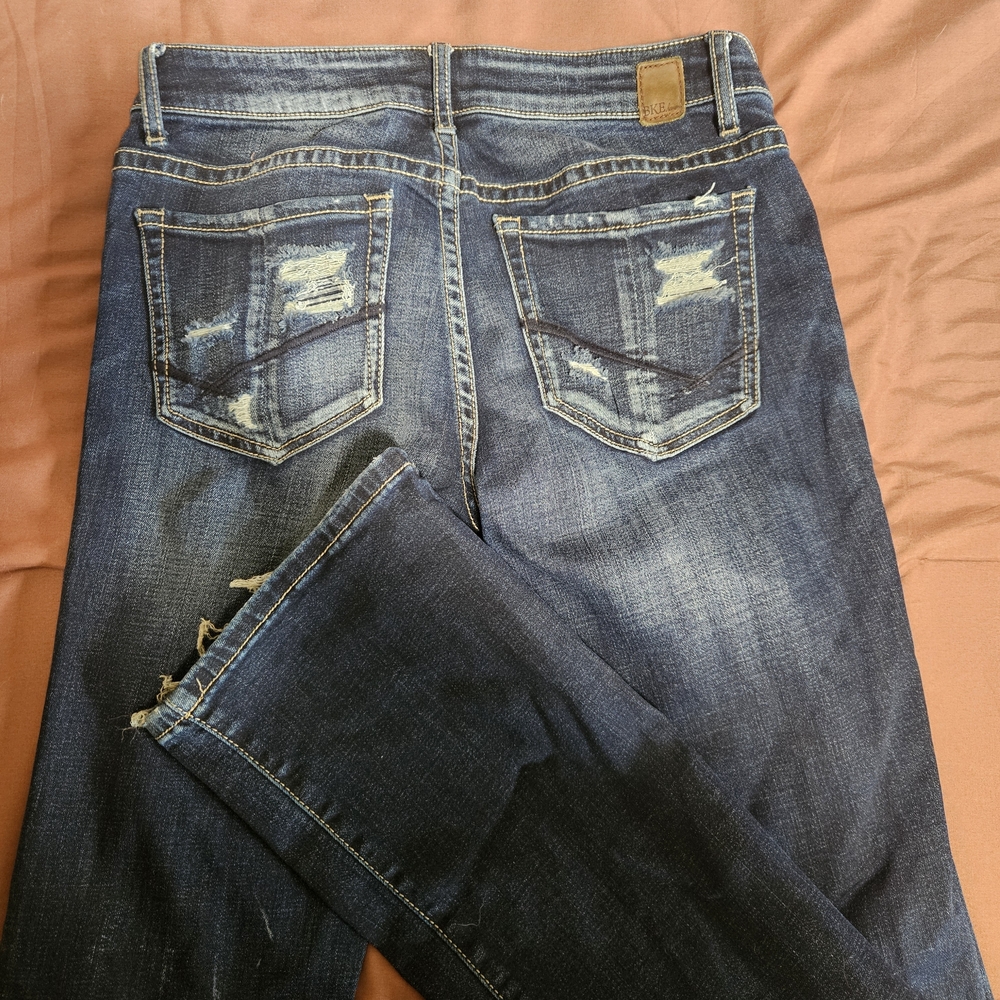 Buckle Dark Blue Distressed Boot Cut Jeans